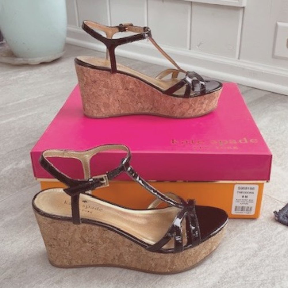 Kate Spade Theodora Sandal - black patent wedge
